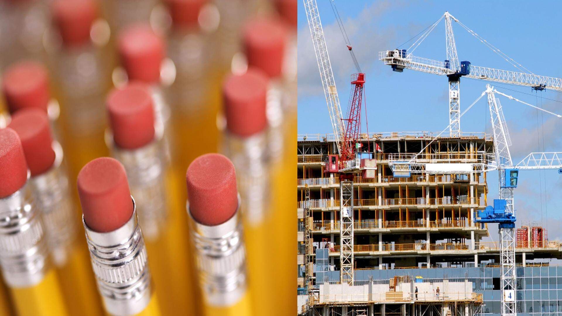 blyertspennor och byggarbetsplats