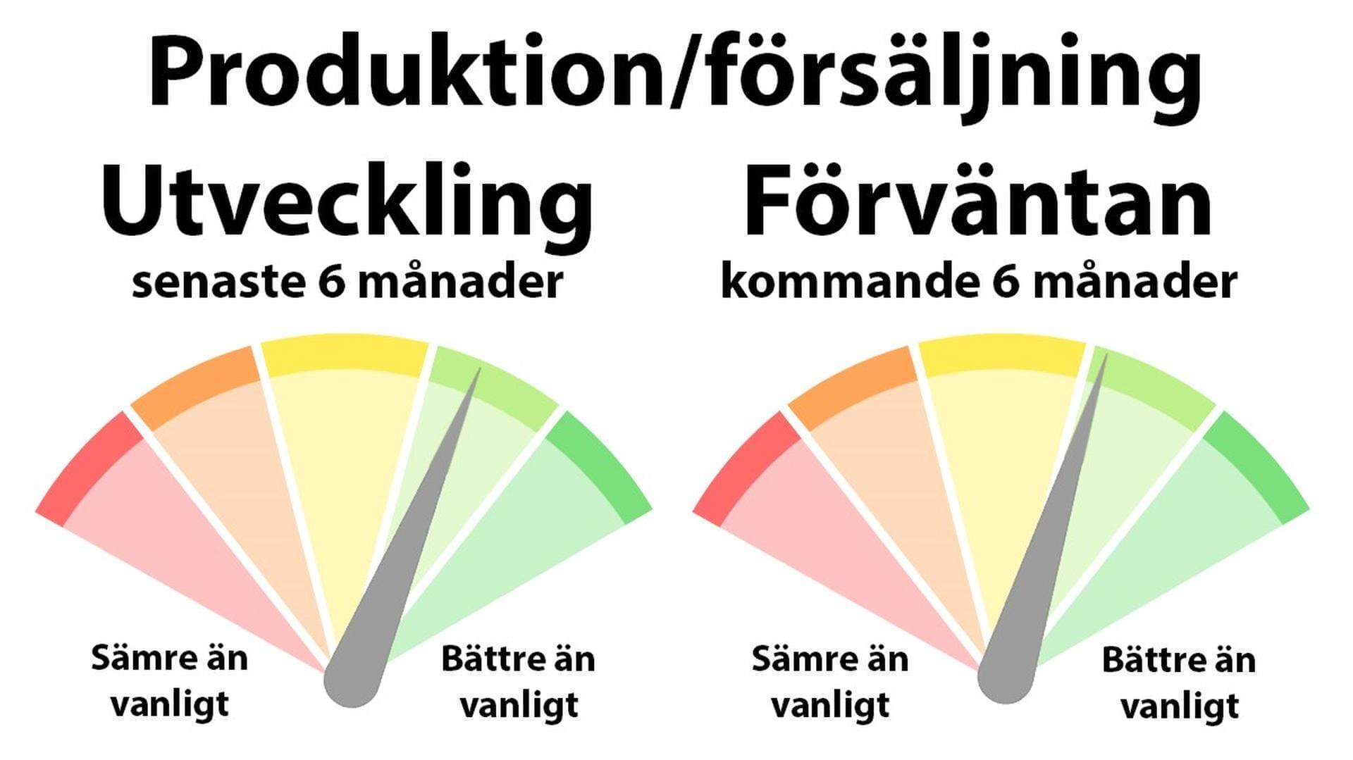 Två diagram över förväntan och utveckling av produktion och försäljning
