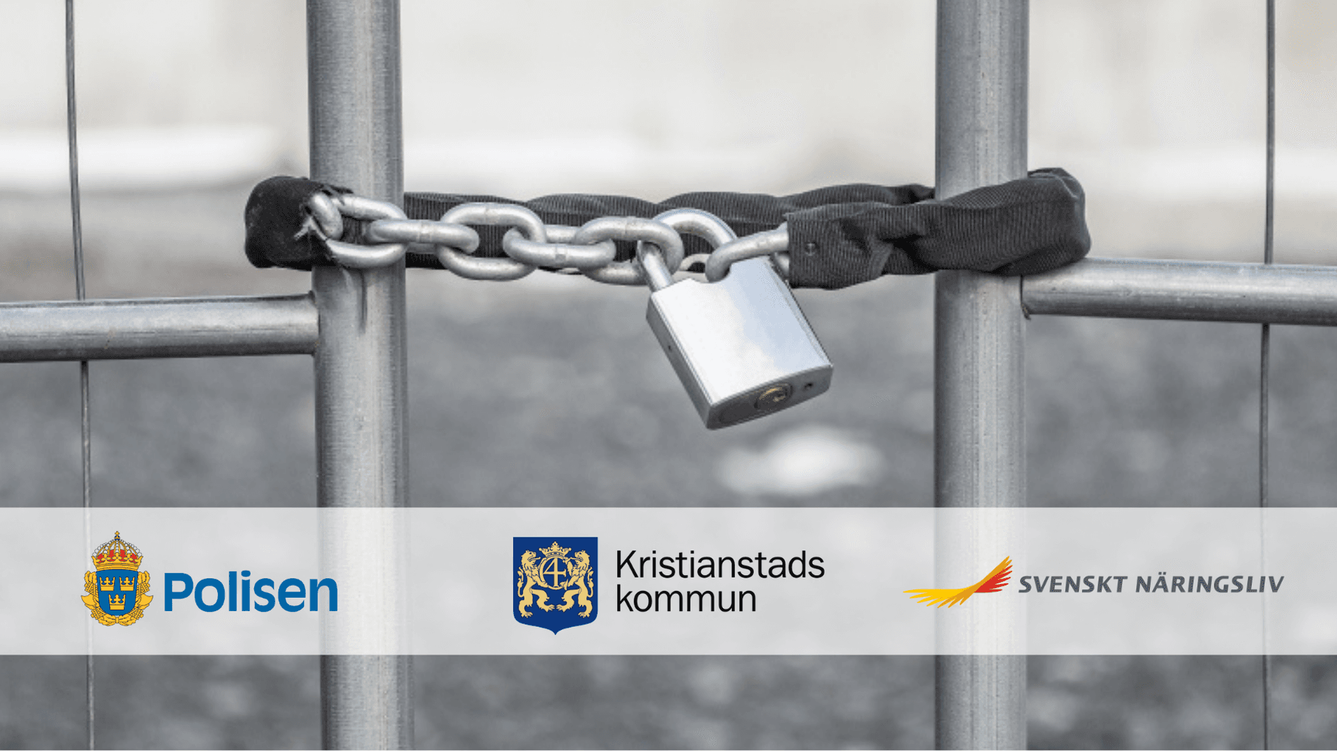 Kollage av loggor för Kristianstads kommun, Svenskt Näringsliv och polisen.