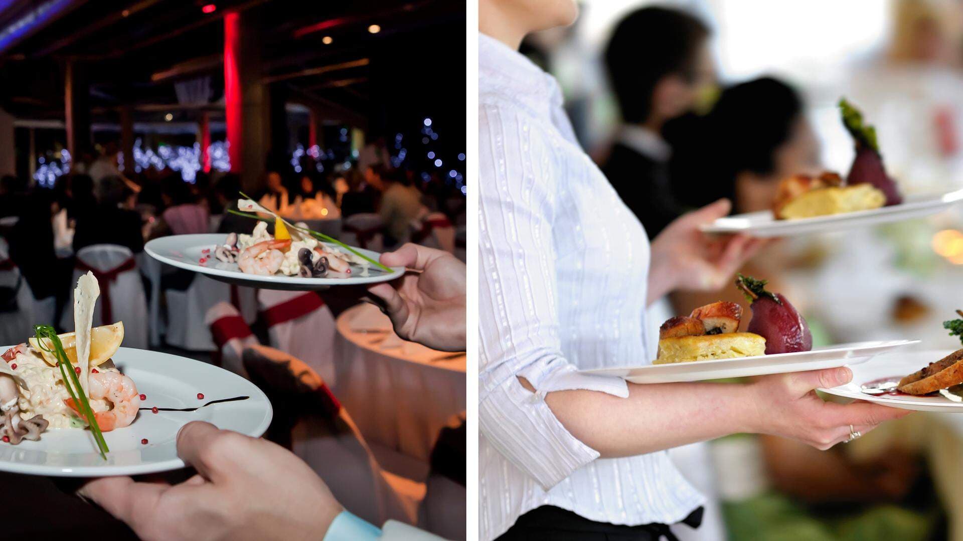 två bilder på två olika restauranger där någon serverar mat