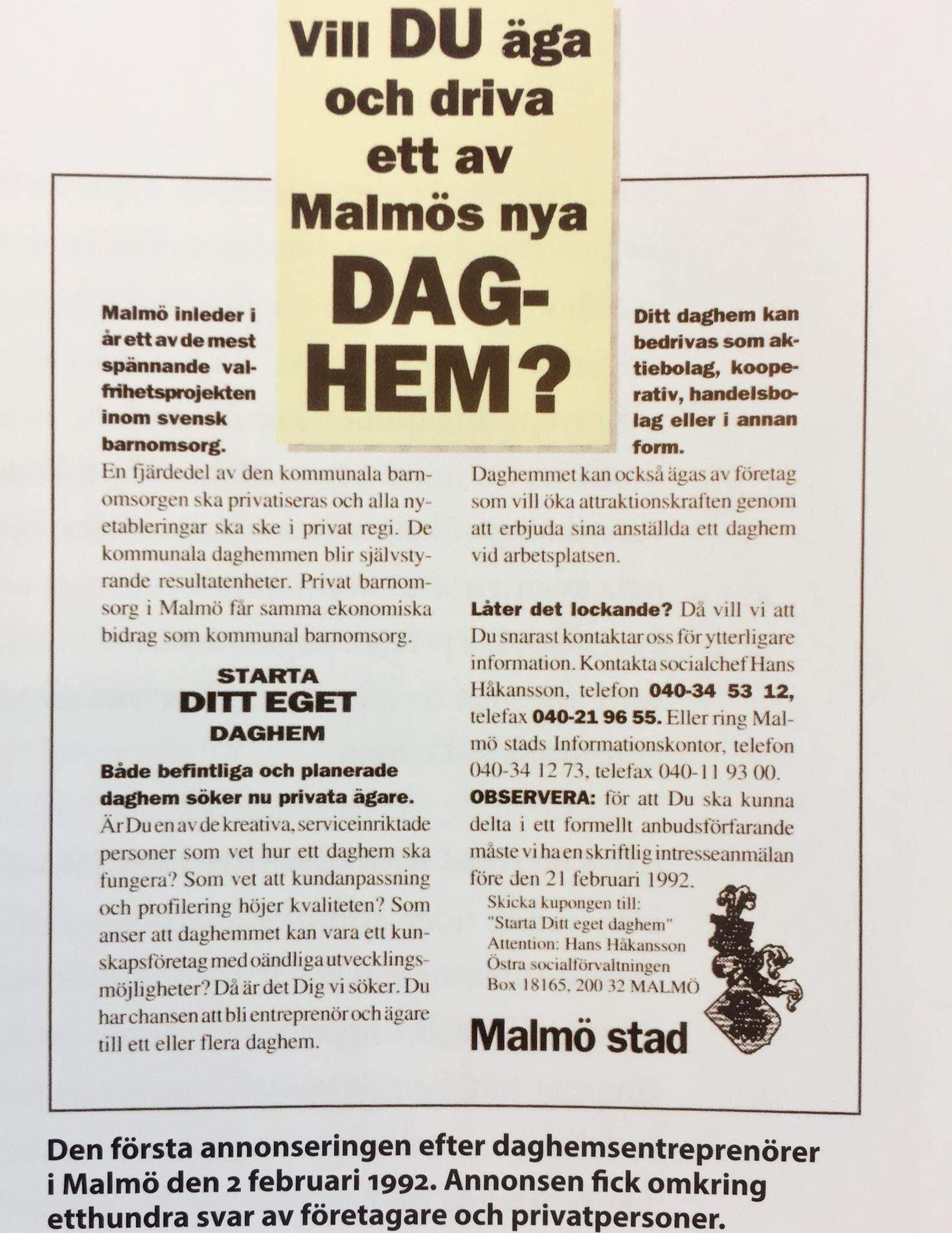 Annons Malmö stad