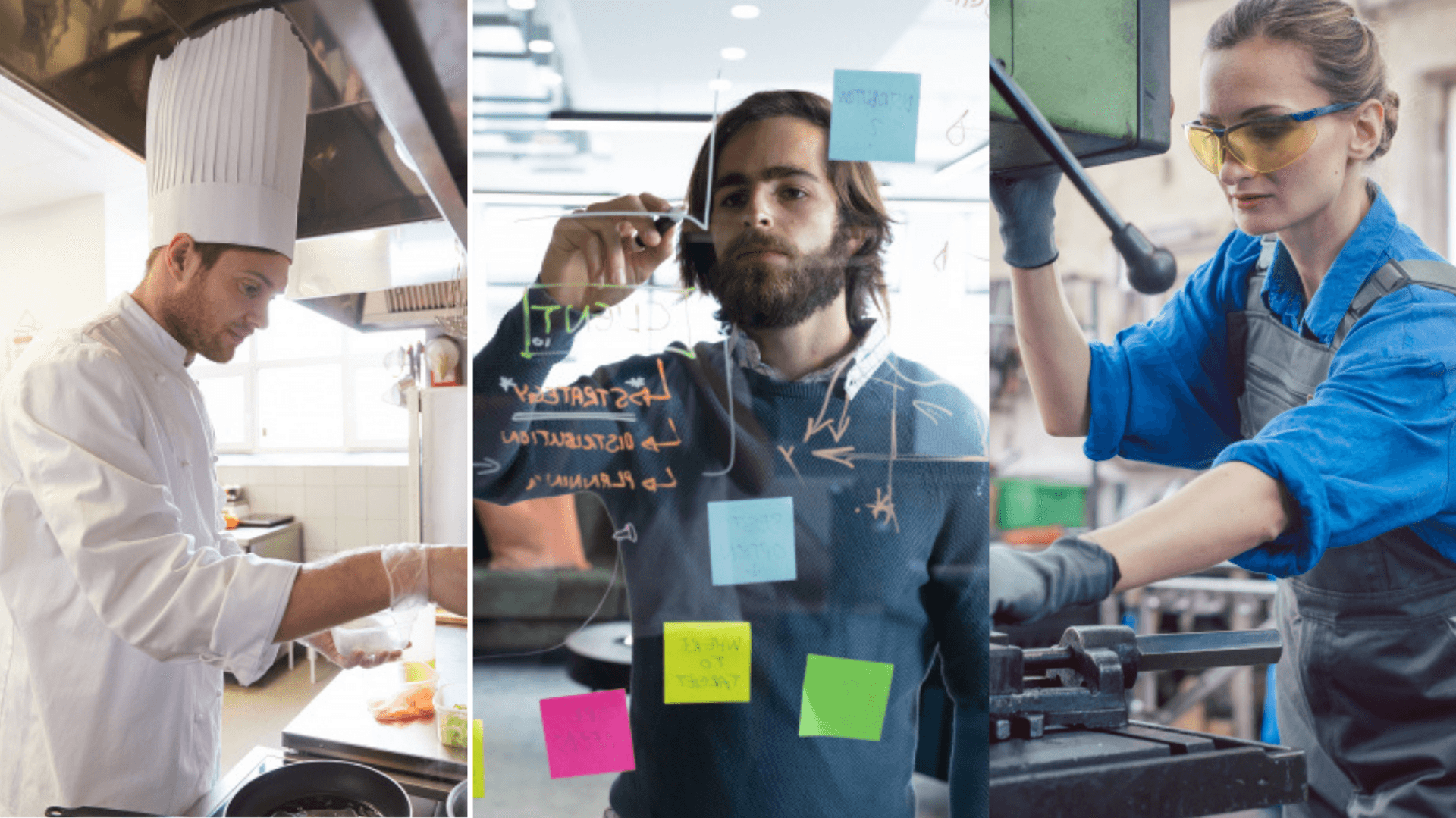 Tre företagare i kollage