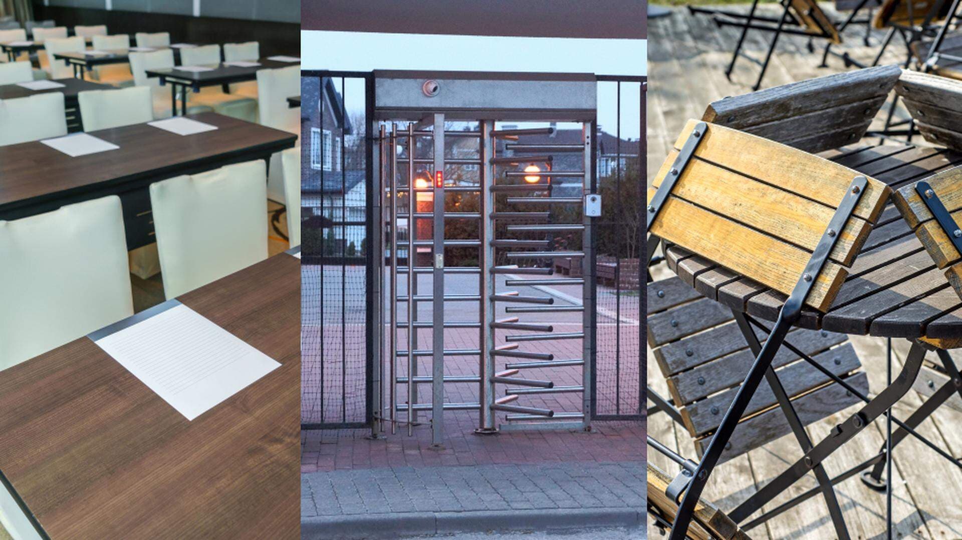 Kollage konferensrum rotationsgrind uteservering