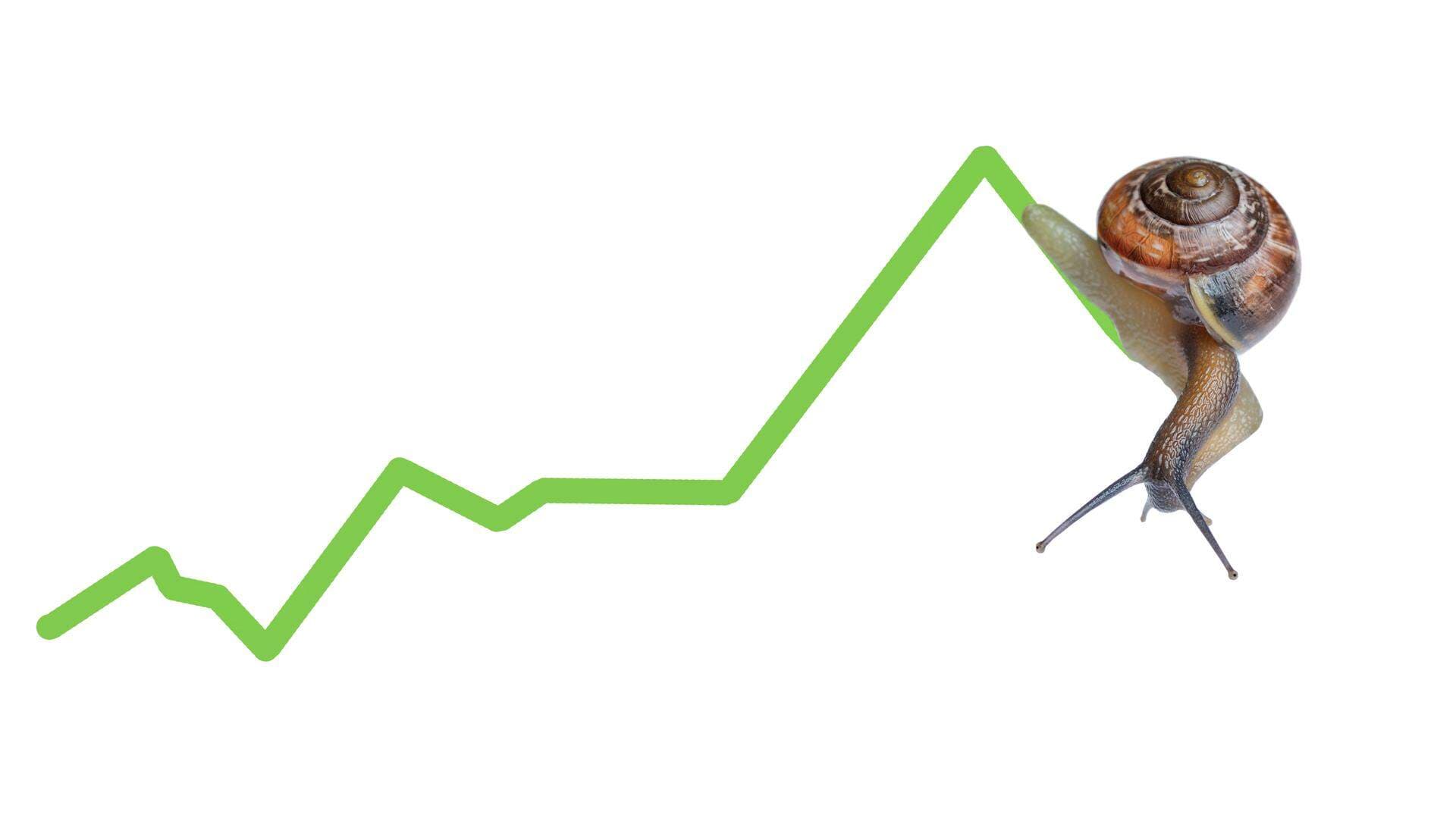 Konjunkturkurva med en snigel på som sakta vänder nedåt.