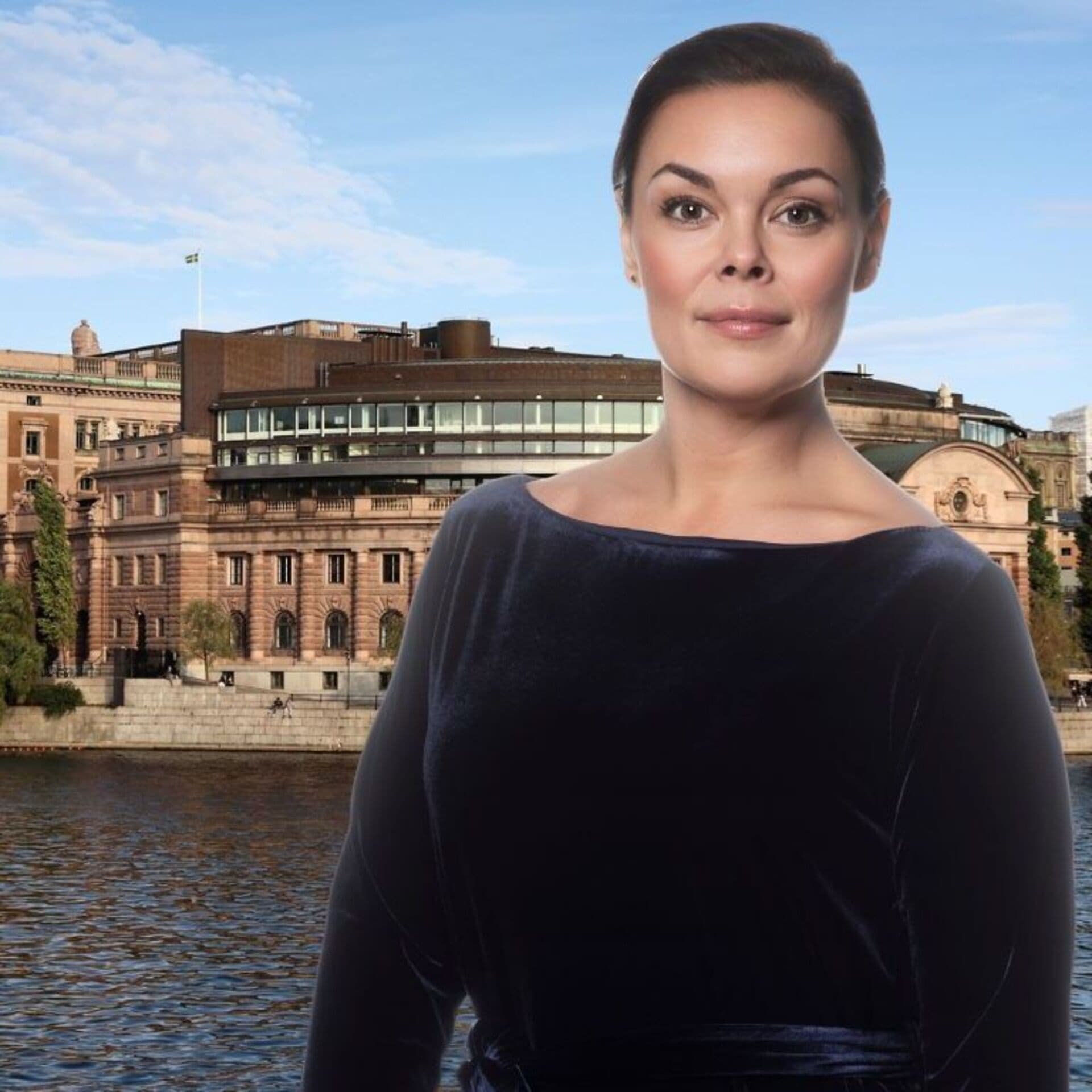 Bildkollage: Sofia Sjöström och riksdagshuset i Stockholm