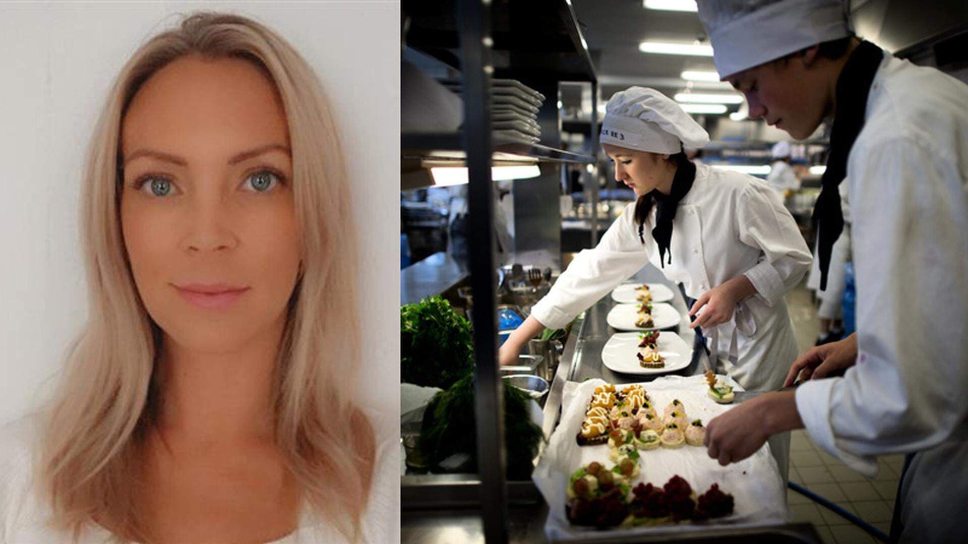 Bildcollage: Helena von Porat och ungdommar som utbildar sig till kockar.