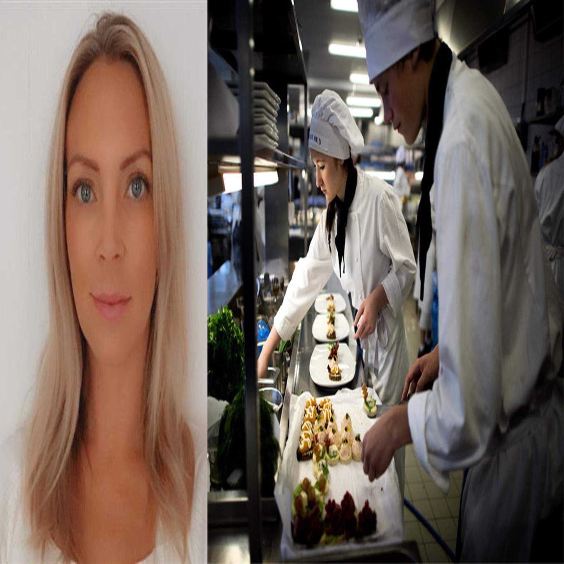 Bildcollage: Helena von Porat och ungdommar som utbildar sig till kockar.