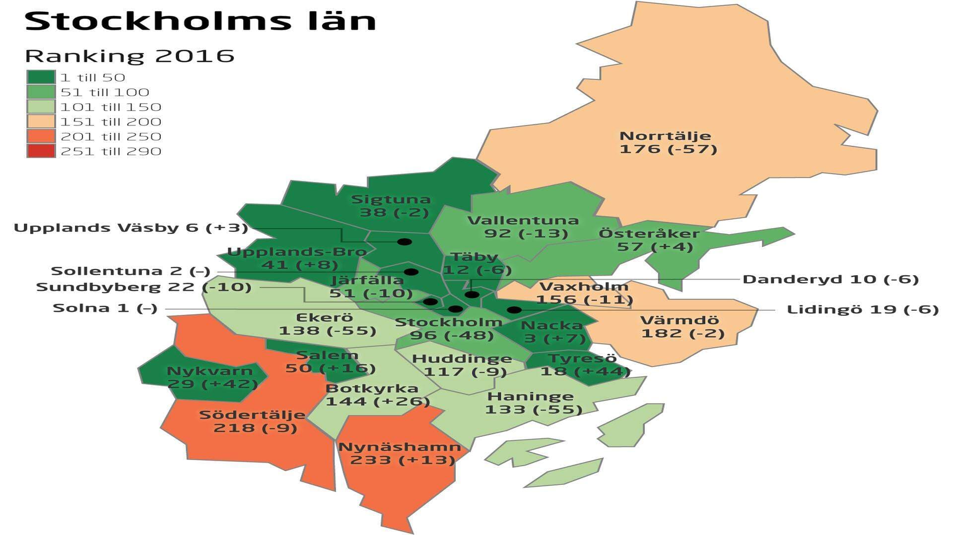 Karta rankingplaceringar Stockholms län