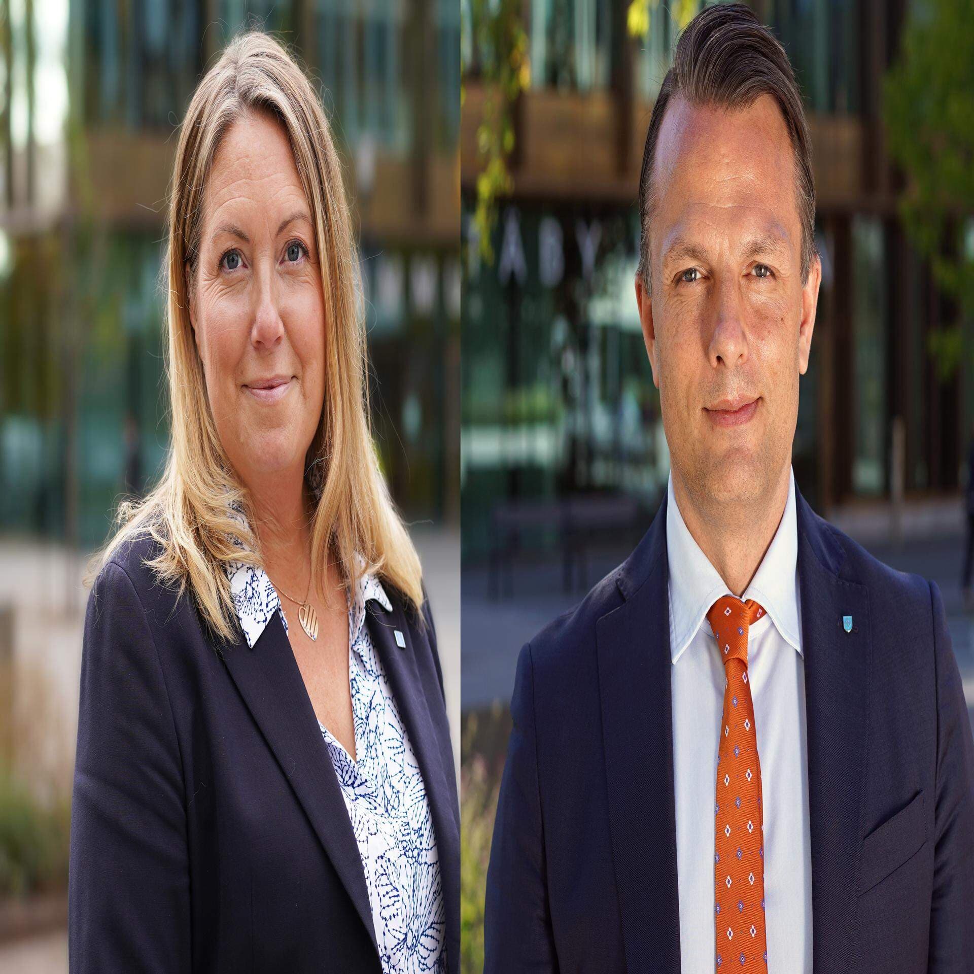 Eva von Wowern (KD), ordförande gymnasie- och näringslivsnämnden i Täby och Erik Andersson (M), kommunstyrelsens ordförande.