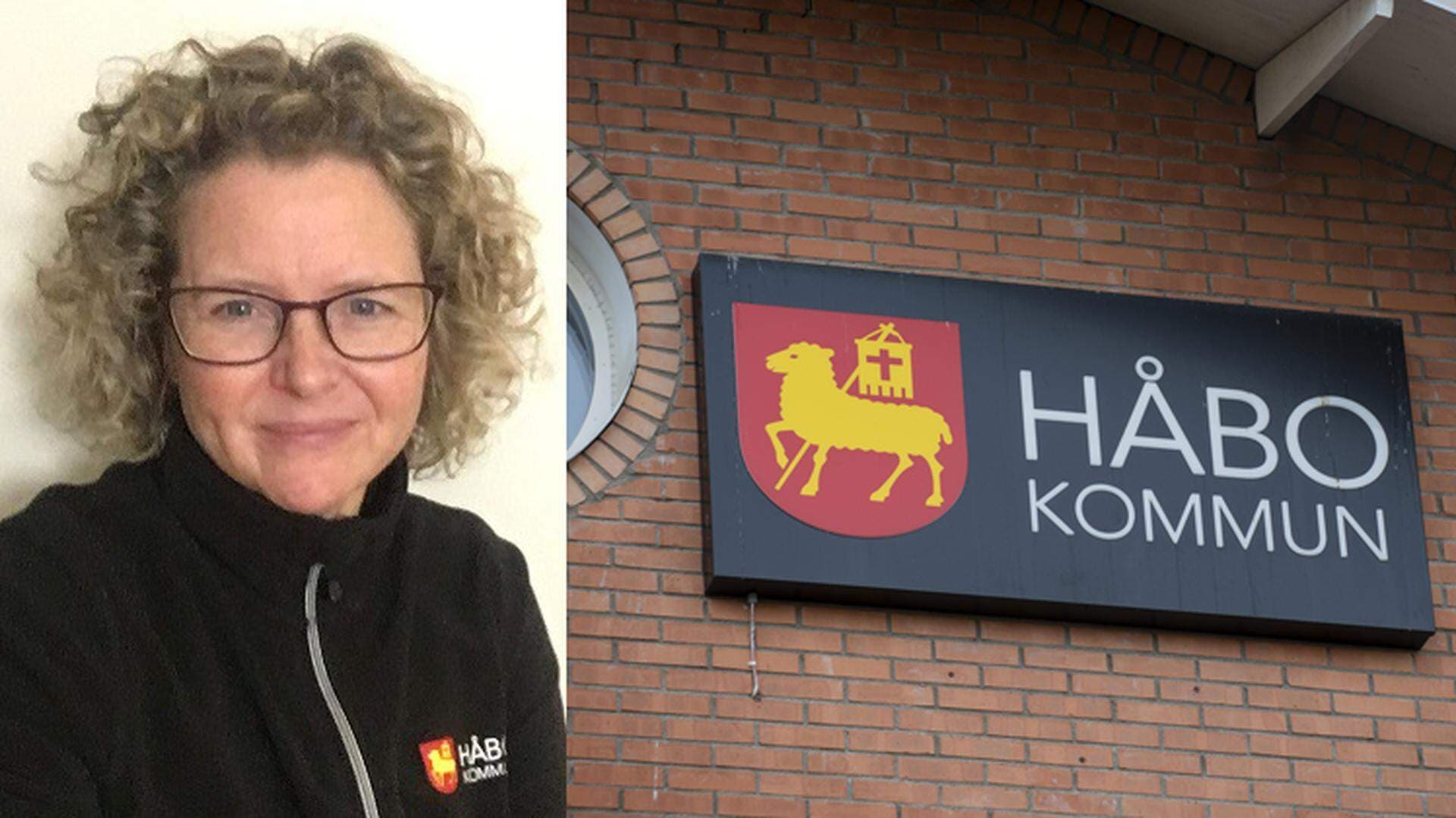 Jenny Lindberg och bild på fasadskylt för Håbo kommun