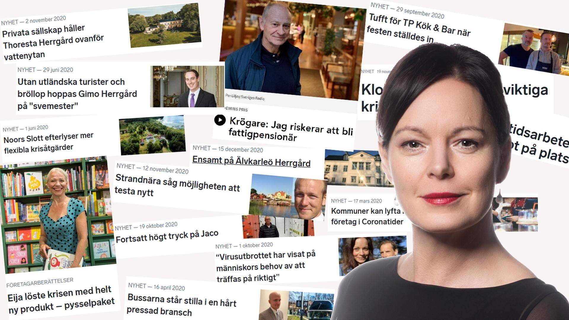 Porträtt på Anna-Lena Holmström samt ett urval av årets rubriker
