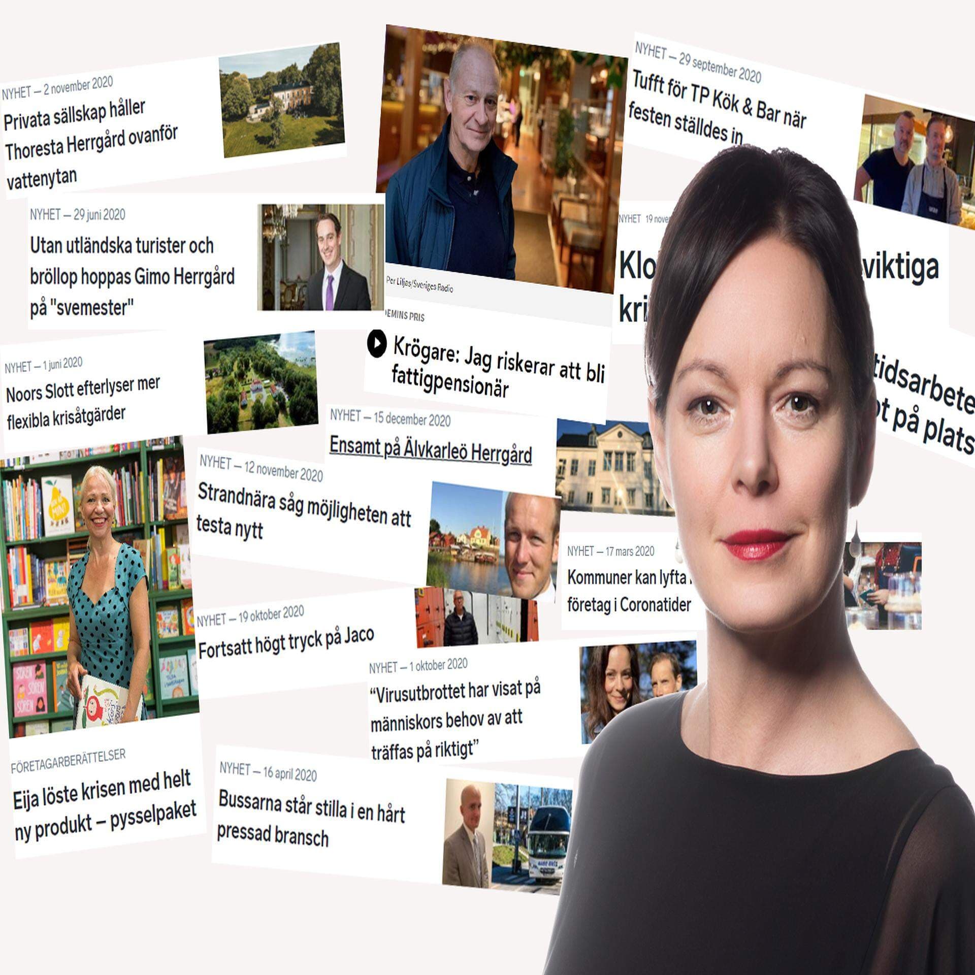 Porträtt på Anna-Lena Holmström samt ett urval av årets rubriker