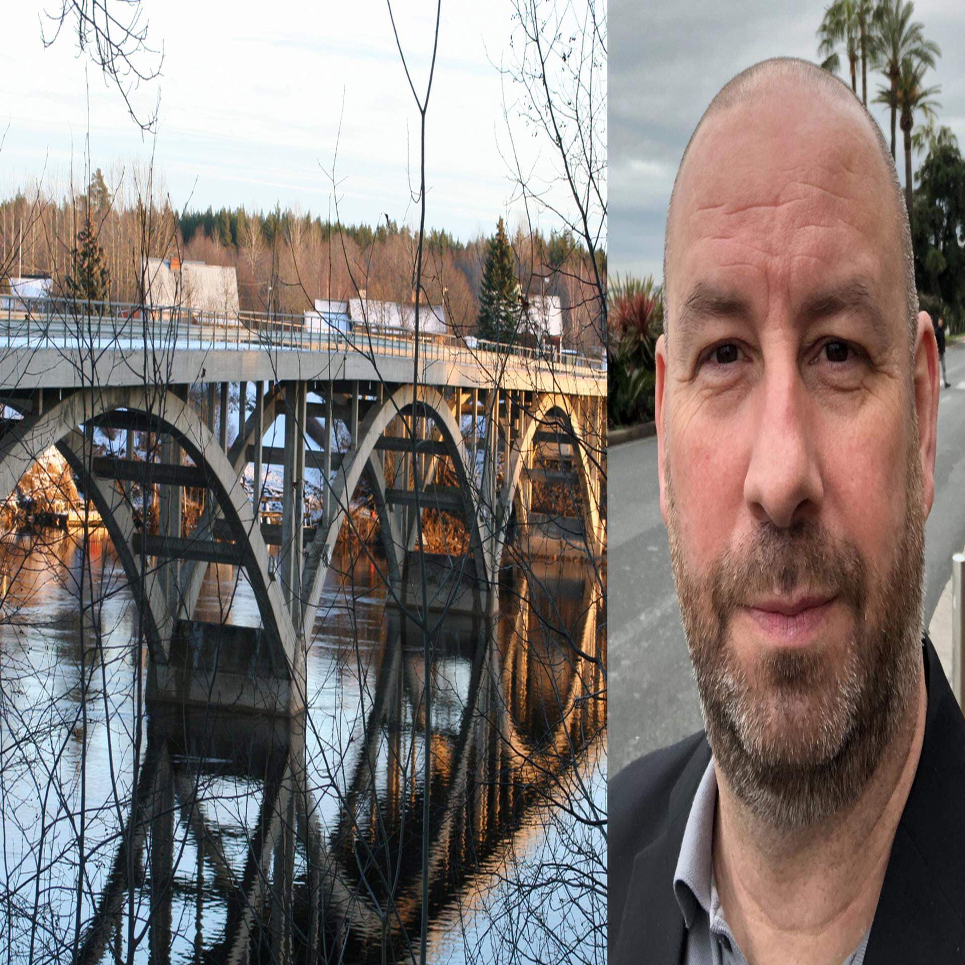 Bild från Älvkarleby och porträtt på Joakim Lundberg, tillträdande näringslivschef i Älvkarleby kommun.