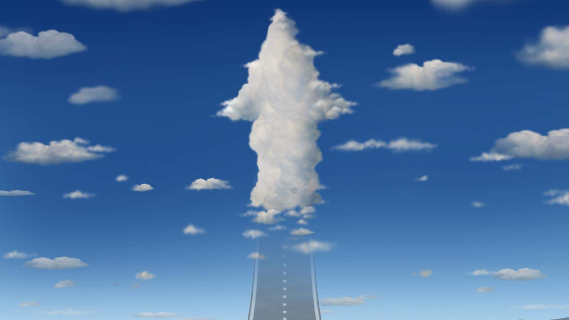 Illustration: En väg som böjer uppåt och ett moln som ser ut som en pil som pekar uppåt himlen