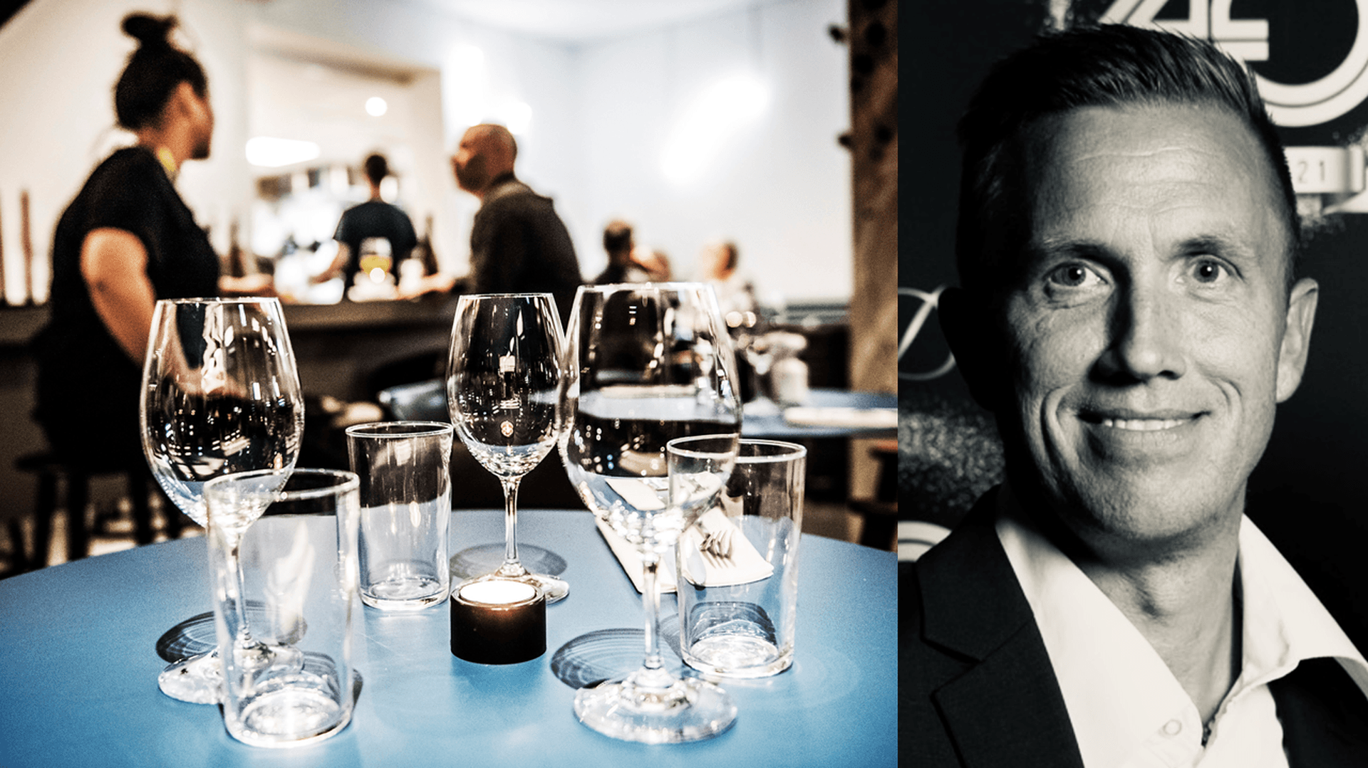 Kollage av bild från en restaurang och ett porträttfoto av Fredrik Johansson