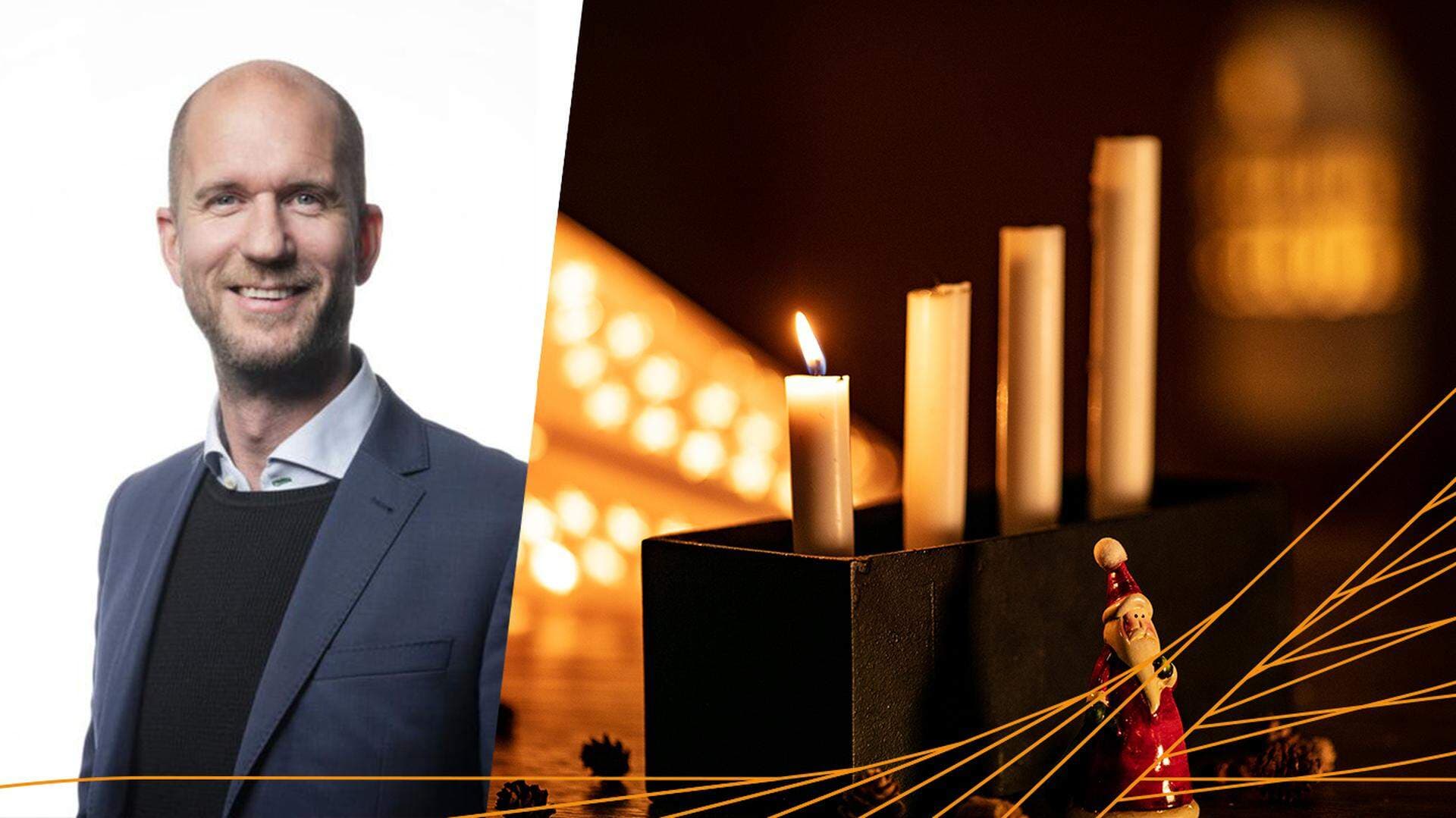 Mats Andersson och en adventsljusstake där ett ljus brinner