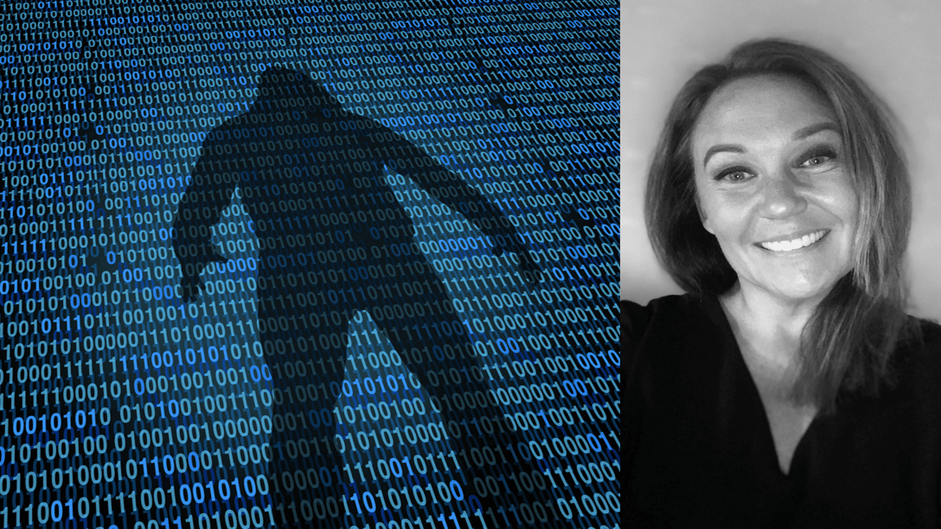 Kollage: It-brottslighet och ett portträttfoto på Katarina Lindahl