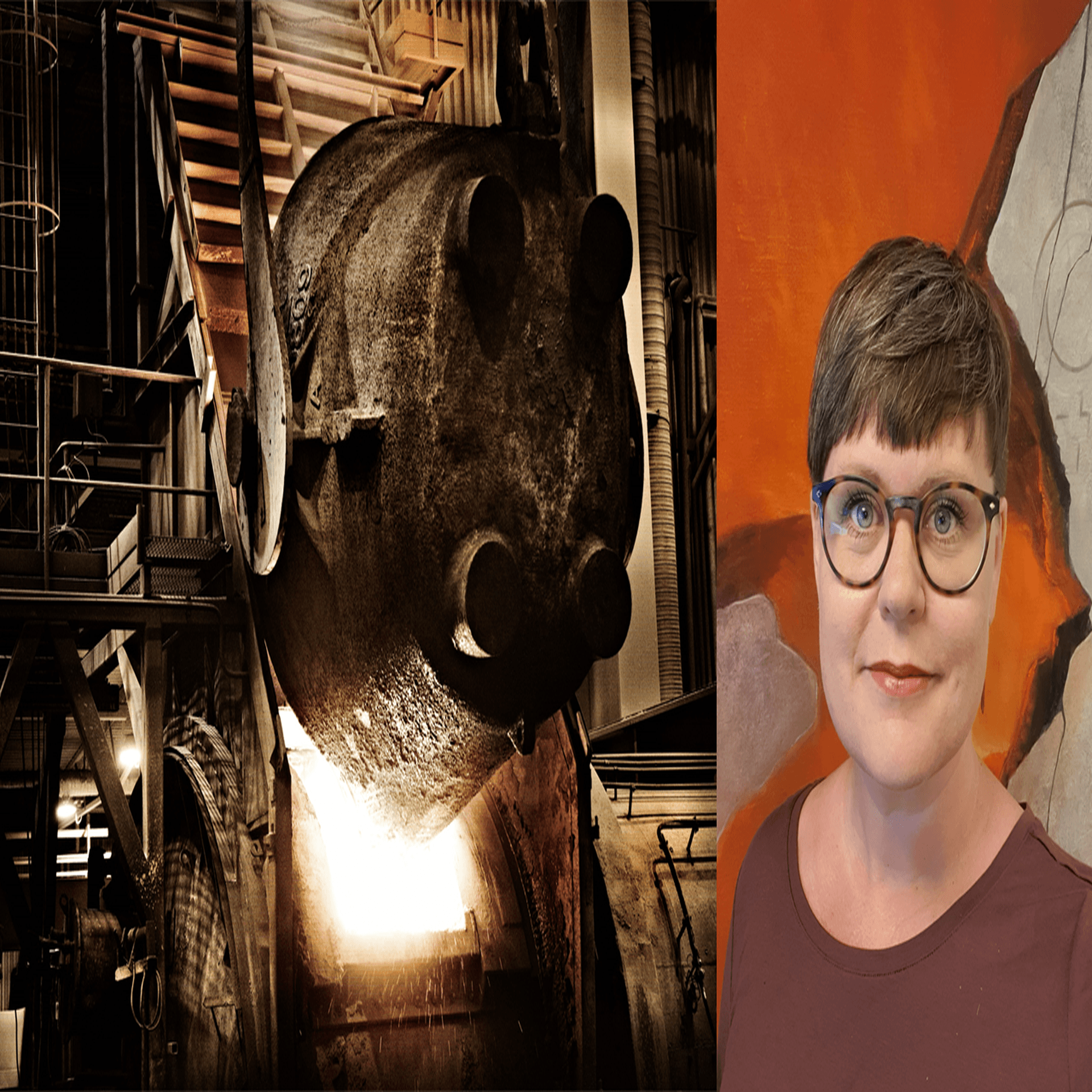 Smältverk på Bolinden och porträttbild på Karin Ahnqvist