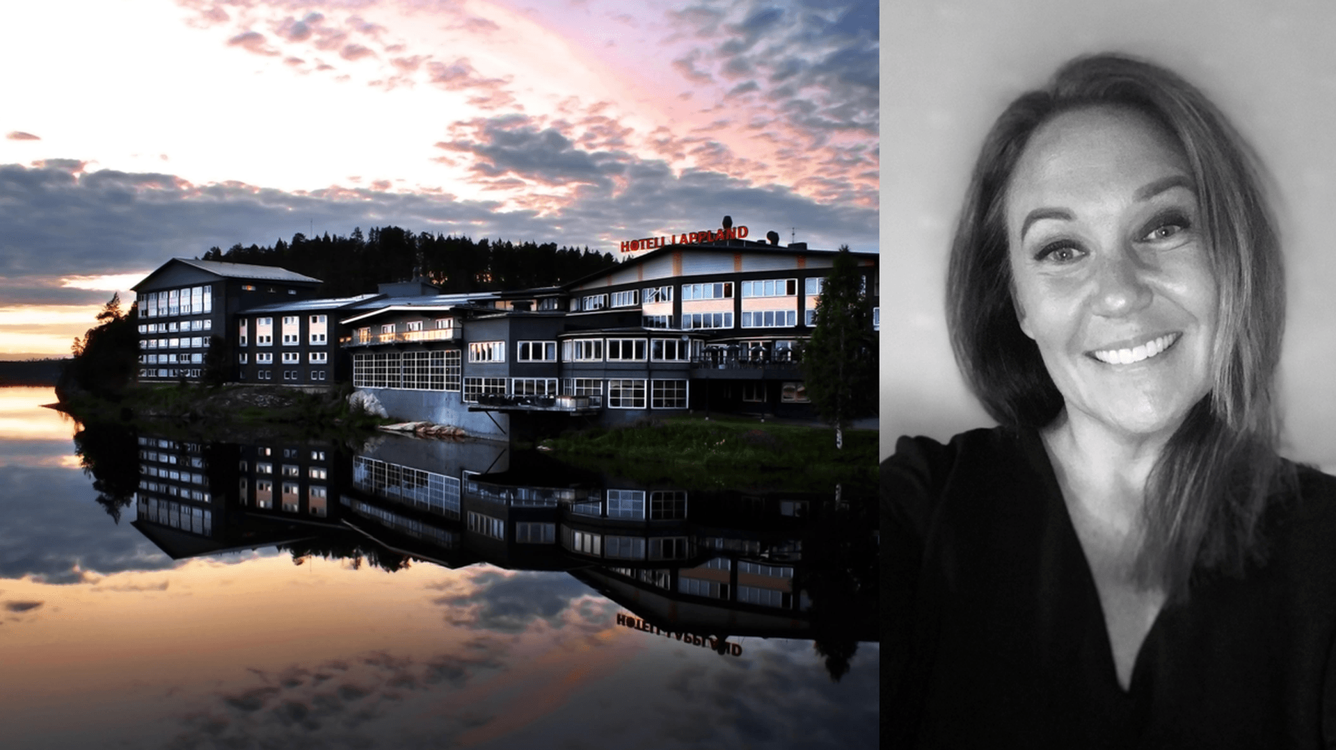Kollage: Foto av Hotell Lappland och porträttbild på Katarina LIndahl