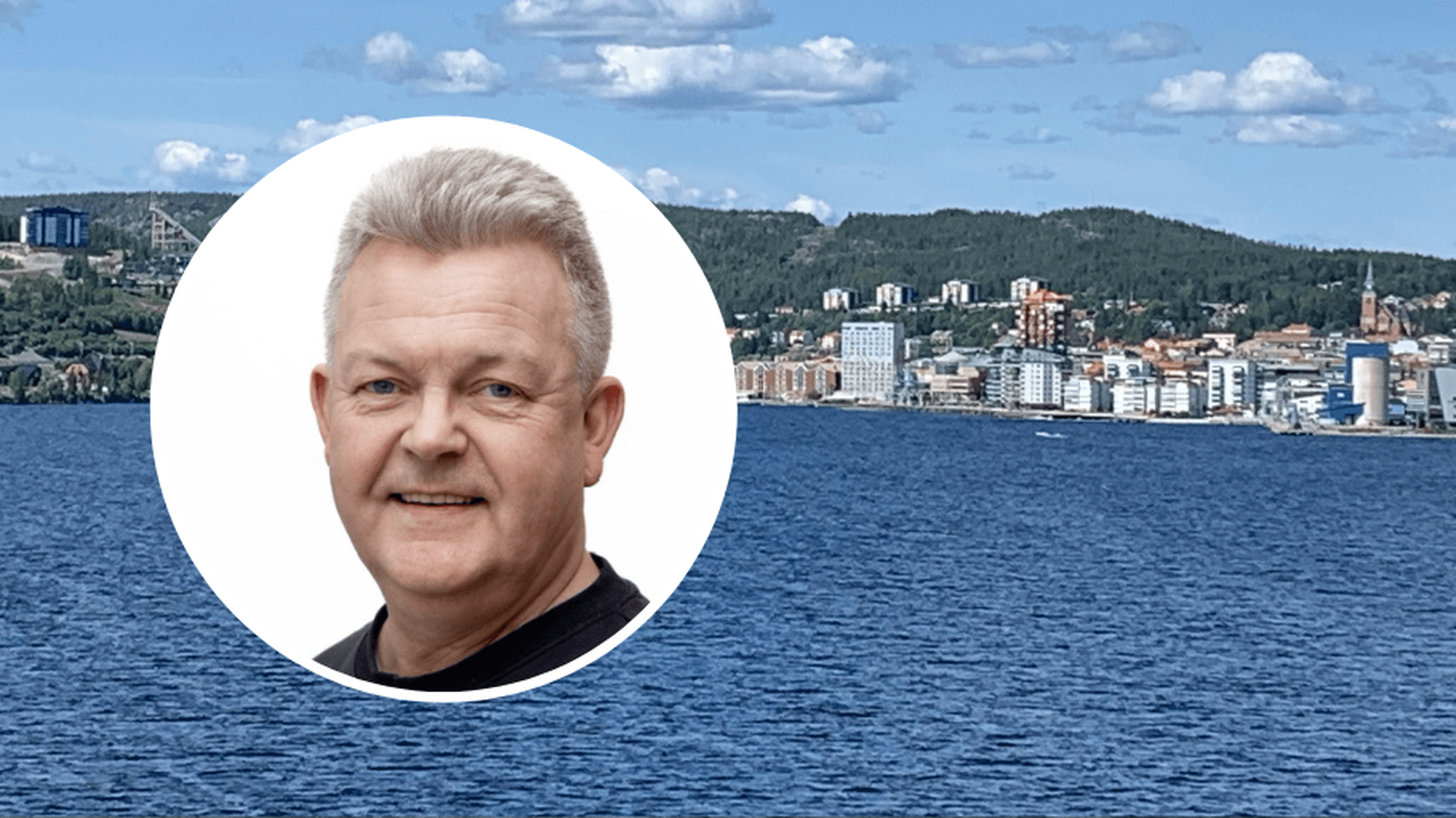 Kollage: Vy över Örnsköldsvik och porträttbild på Lars Näslund