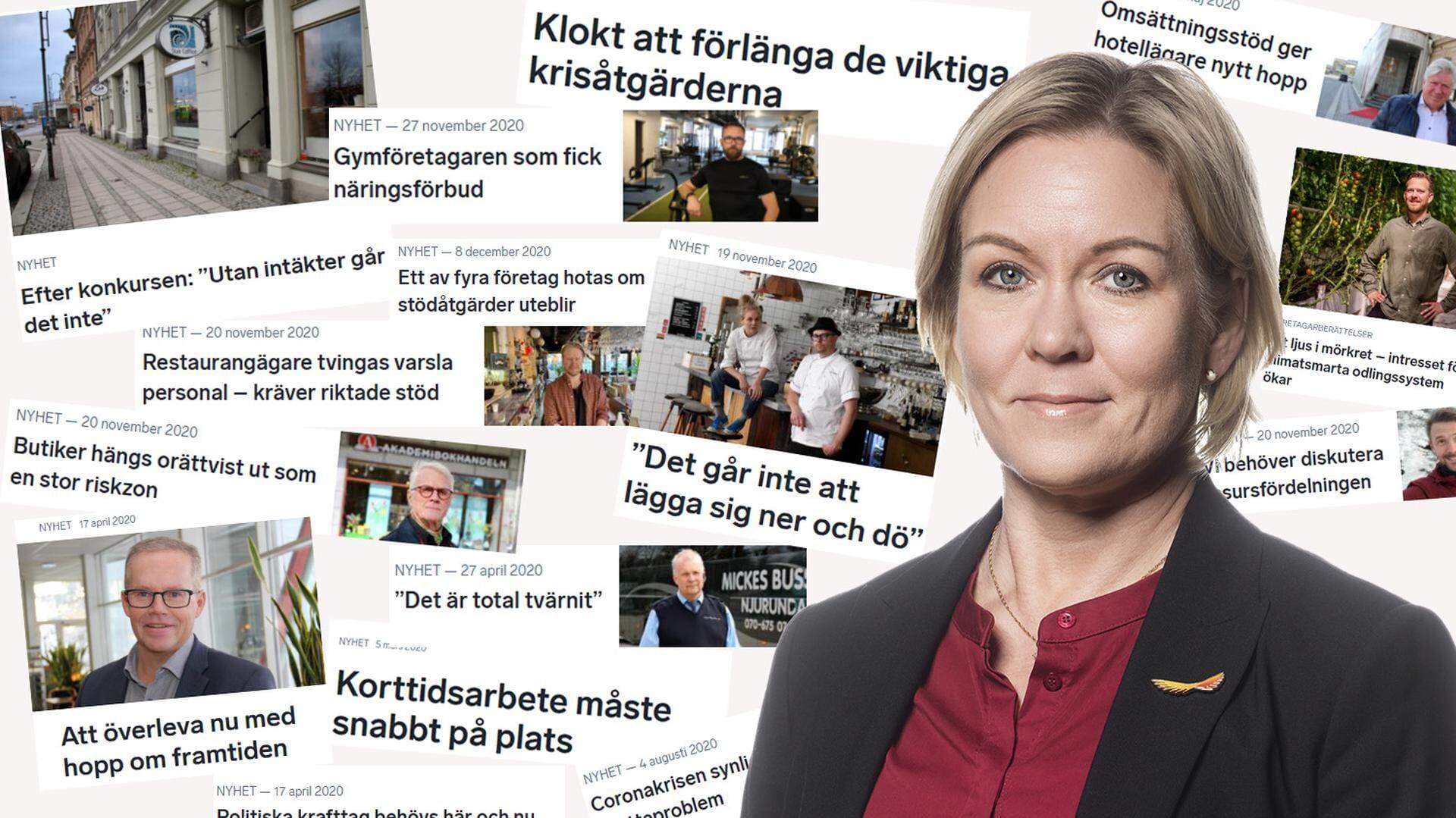 Porträttbild på Anna Hedensjö Johansson samt ett urval av årets rubriker