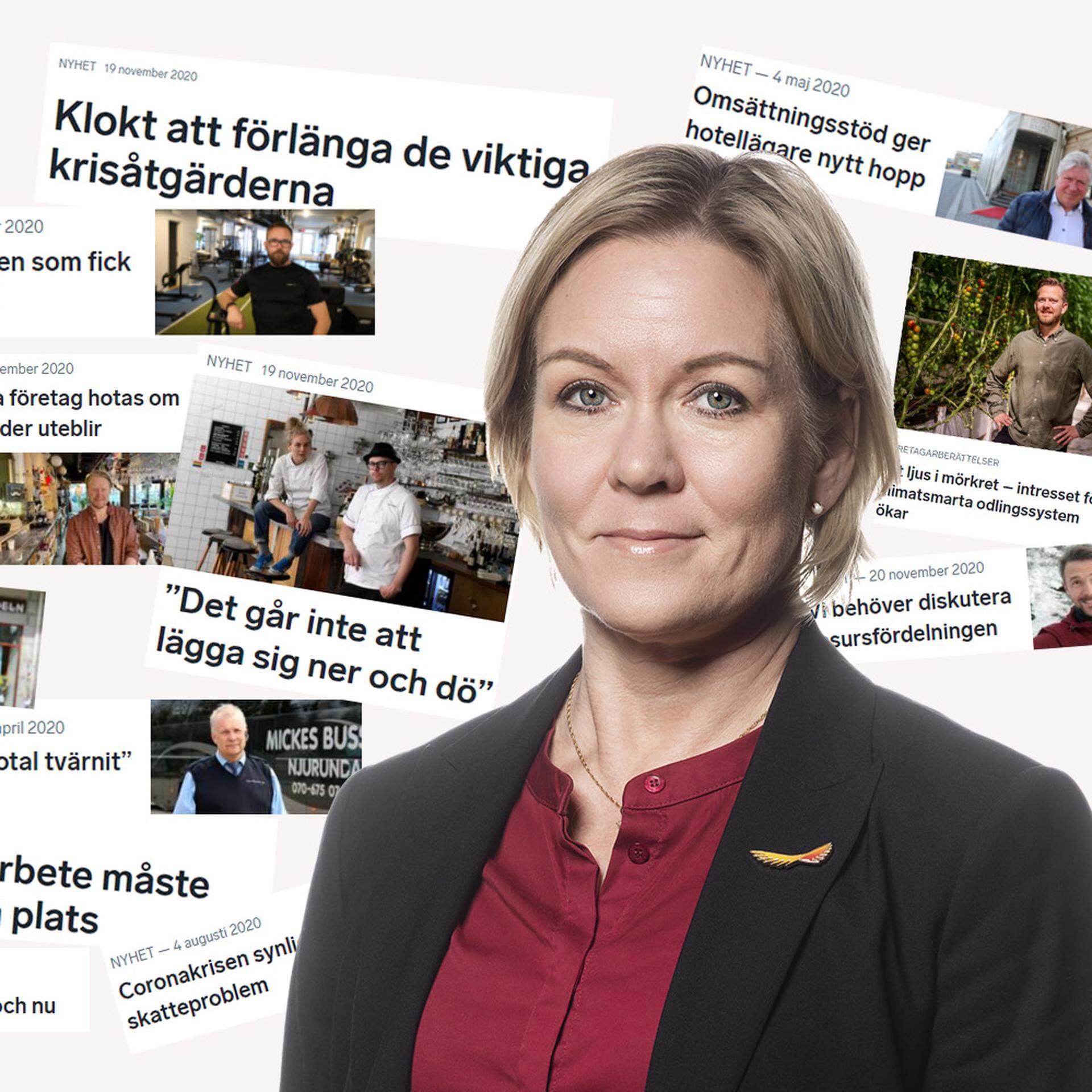 Porträttbild på Anna Hedensjö Johansson samt ett urval av årets rubriker