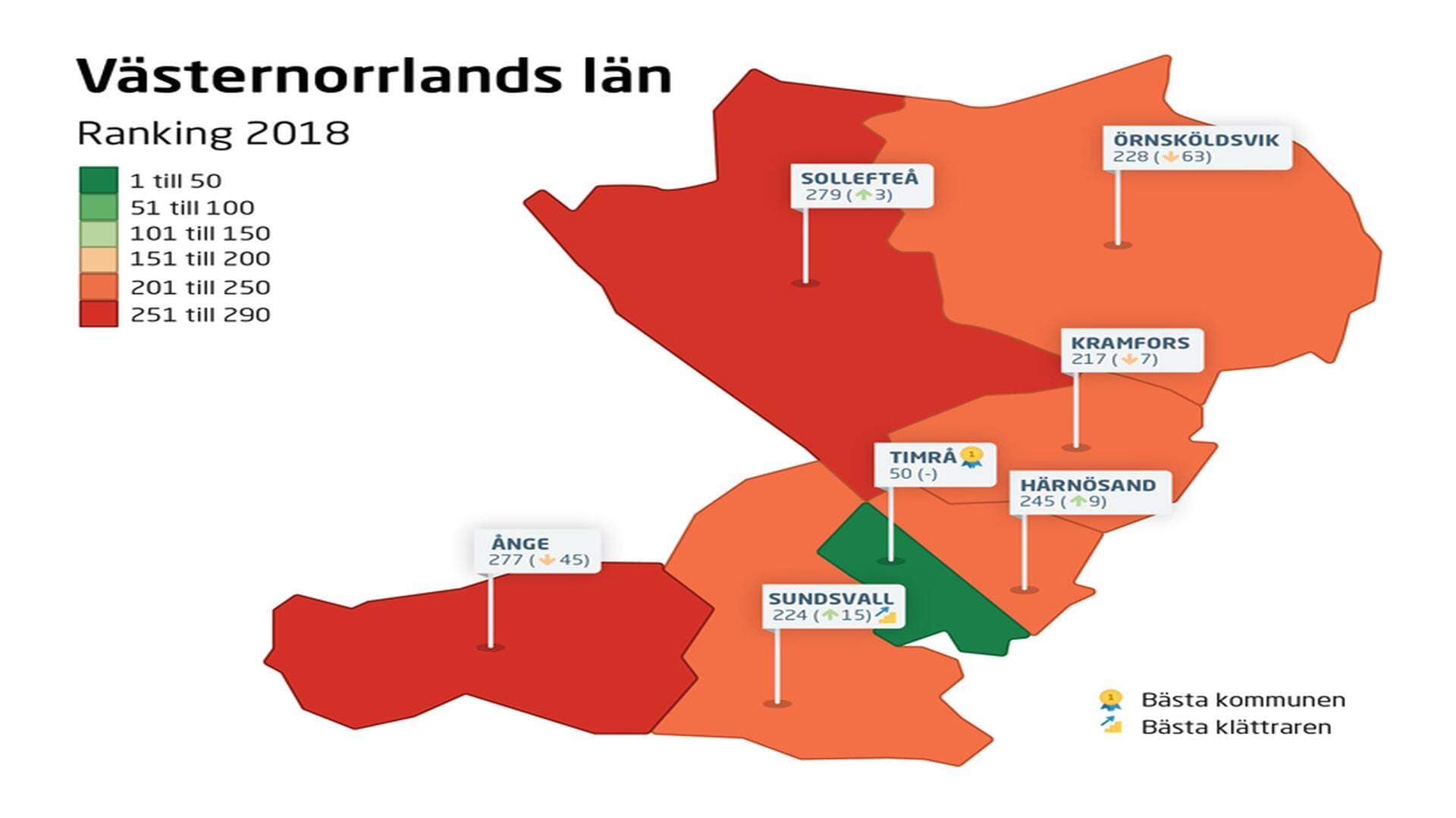 Karta - Ranking 2018 Västernorrlands län