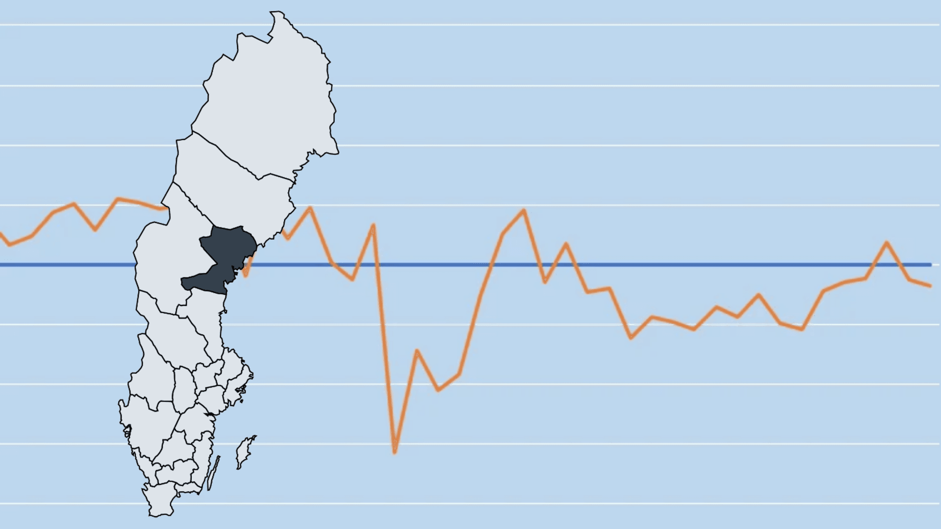 Sverigekarta där Västernorrlands län är markerat med mörkblått över en bakgrund som visar ett diagram.