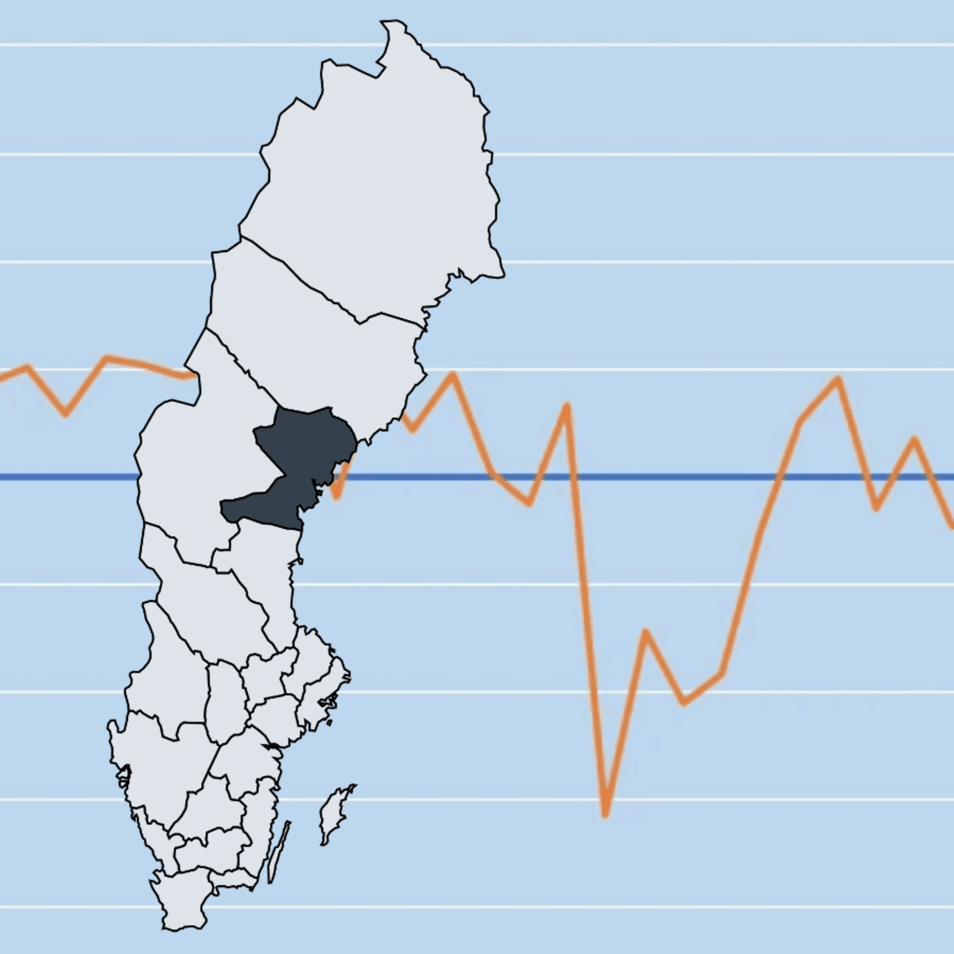Sverigekarta där Västernorrlands län är markerat med mörkblått över en bakgrund som visar ett diagram.