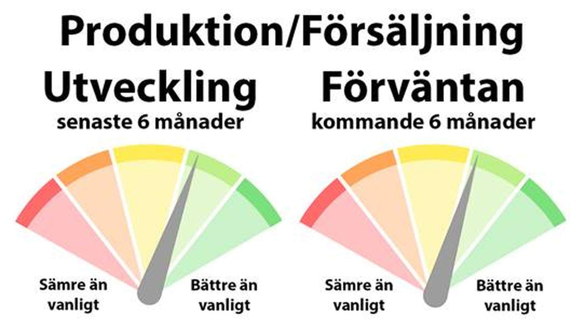 Två diagram över förväntan och utveckling av produktion och försäljning