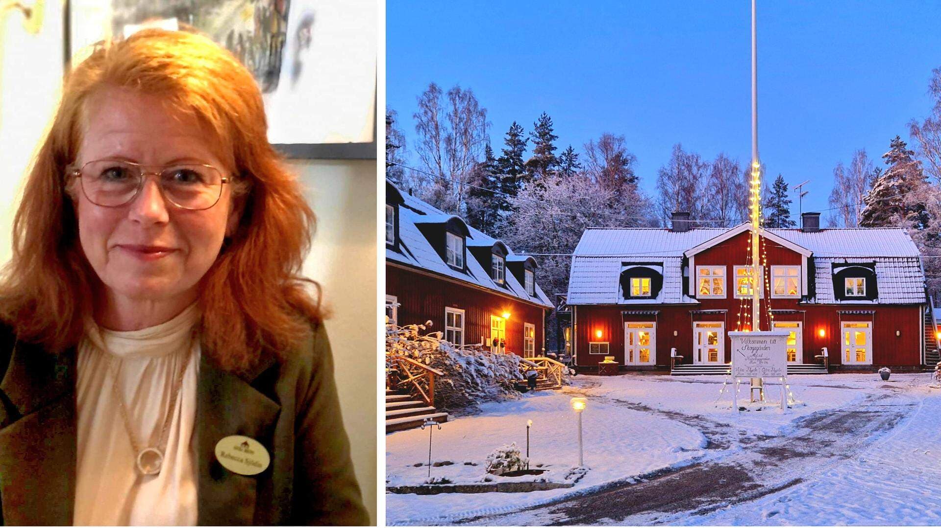 Kollage: Rebecca Sjödin och bild på Sätra Brunn