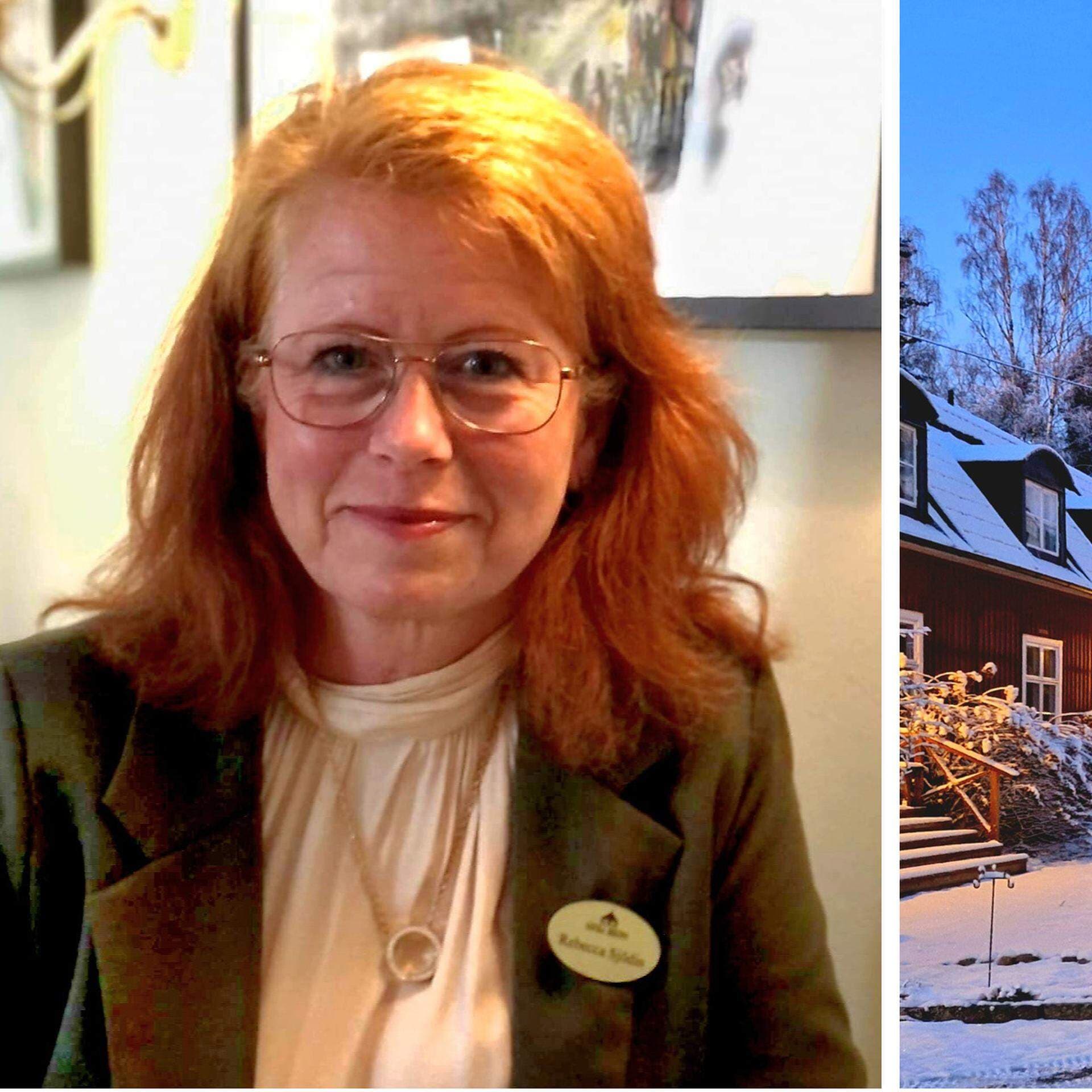 Kollage: Rebecca Sjödin och bild på Sätra Brunn
