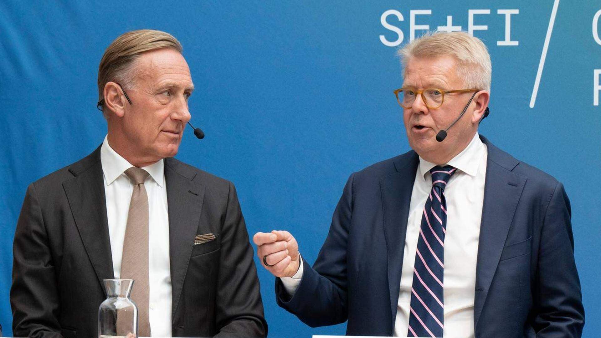 Jyri Häkämies, vd för finska motsvarigheten till Svenskt Näringsliv, Finlands Näringsliv (EK), och Jan-Olof Jacke, vd på Svenskt Näringsliv.