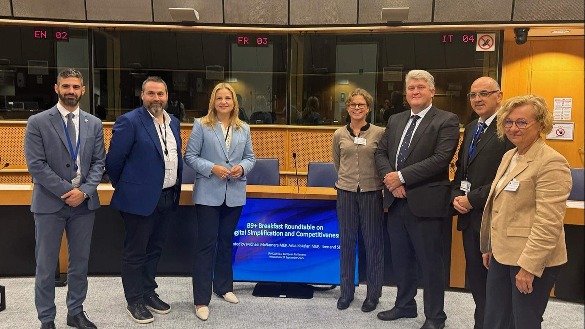 Giorgos Mavroyiannis, Competitiveness Attaché, Erik O’Donovan, Ibec, Arba Kokalari MEP, AI Act WG member, Carolina Brånby, SN, Michael McNamara MEP, AI Act WG co-chair, Michalis Nicolaides, Financial and General Affairs Counsellor, Permanent Representation of Cyprus to the EU (incoming Council Presidency), Jolanta Jaworska, President, Association of Digital Technology Employers Lewiatan (B9+ Group representative).