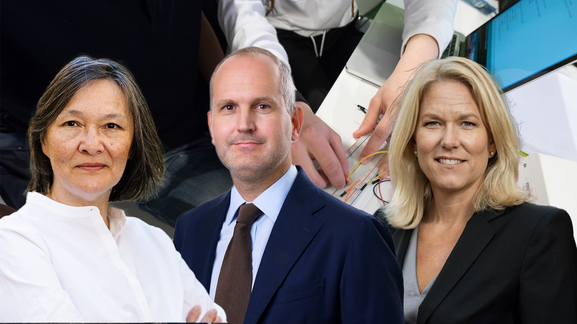 Sylvia Schwaag Serger, vd för Kungliga Ingenjörs- och Vetenskapsakademien, Emil Görnerup, ansvarig för forskning och innovation, och Åsa Zetterberg, vd, TechSverige.