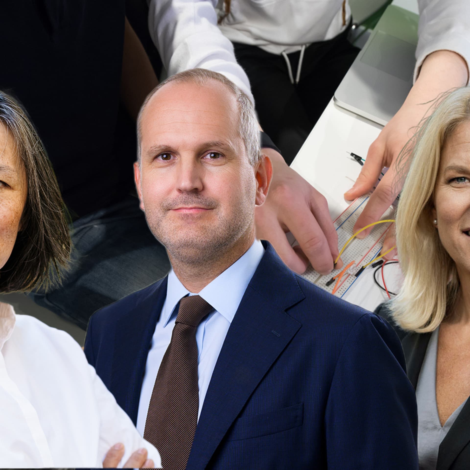 Sylvia Schwaag Serger, vd för Kungliga Ingenjörs- och Vetenskapsakademien, Emil Görnerup, ansvarig för forskning och innovation, och Åsa Zetterberg, vd, TechSverige.