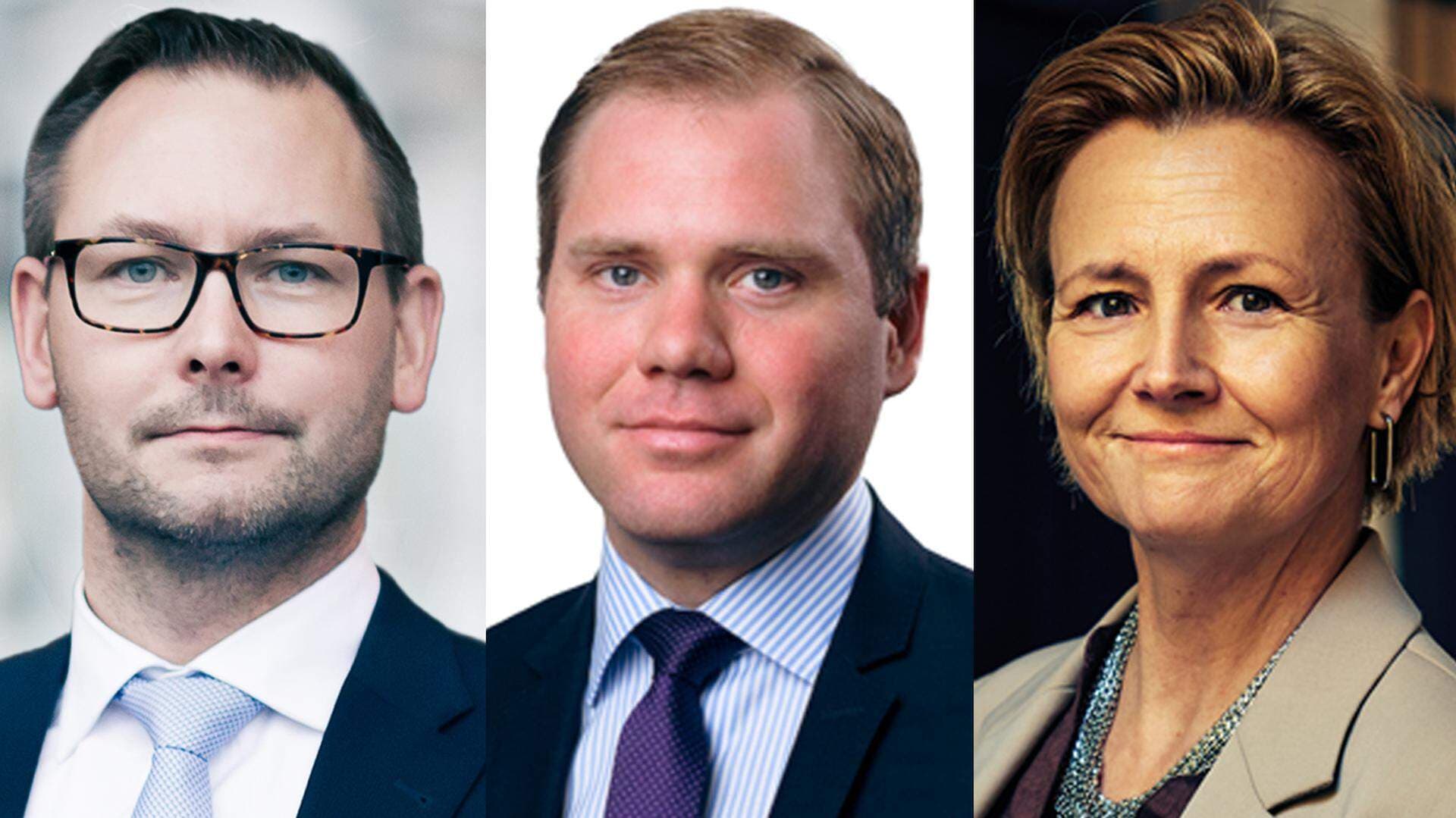 Nils Paul, expert på infrastruktur på Svenskt Näringsliv, Fredrik Larsson, miljö- och klimatansvarig på Svensk Sjöfart, och Tina Thorsell, samhällspolitisk chef på Transportföretagen.