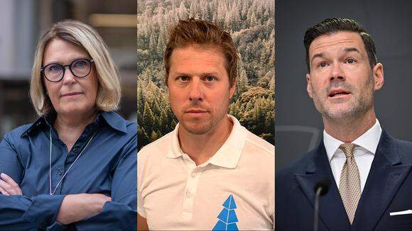 Karin Johansson, vice vd för Svenskt Näringsliv, Joakim Gustafsson, vd för Svensk Skogsservice, och migrationsminister Johan Forssell (M). 