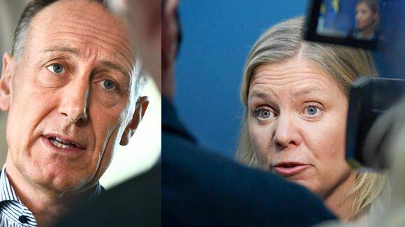 Jan-Olof Jacke, vd på Svenskt Näringsliv och Magdalena Andersson (S), finansminister. 