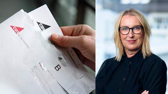 CSN-kuvert samt Mia Bernhardsen, chef för kompetensförsörjning