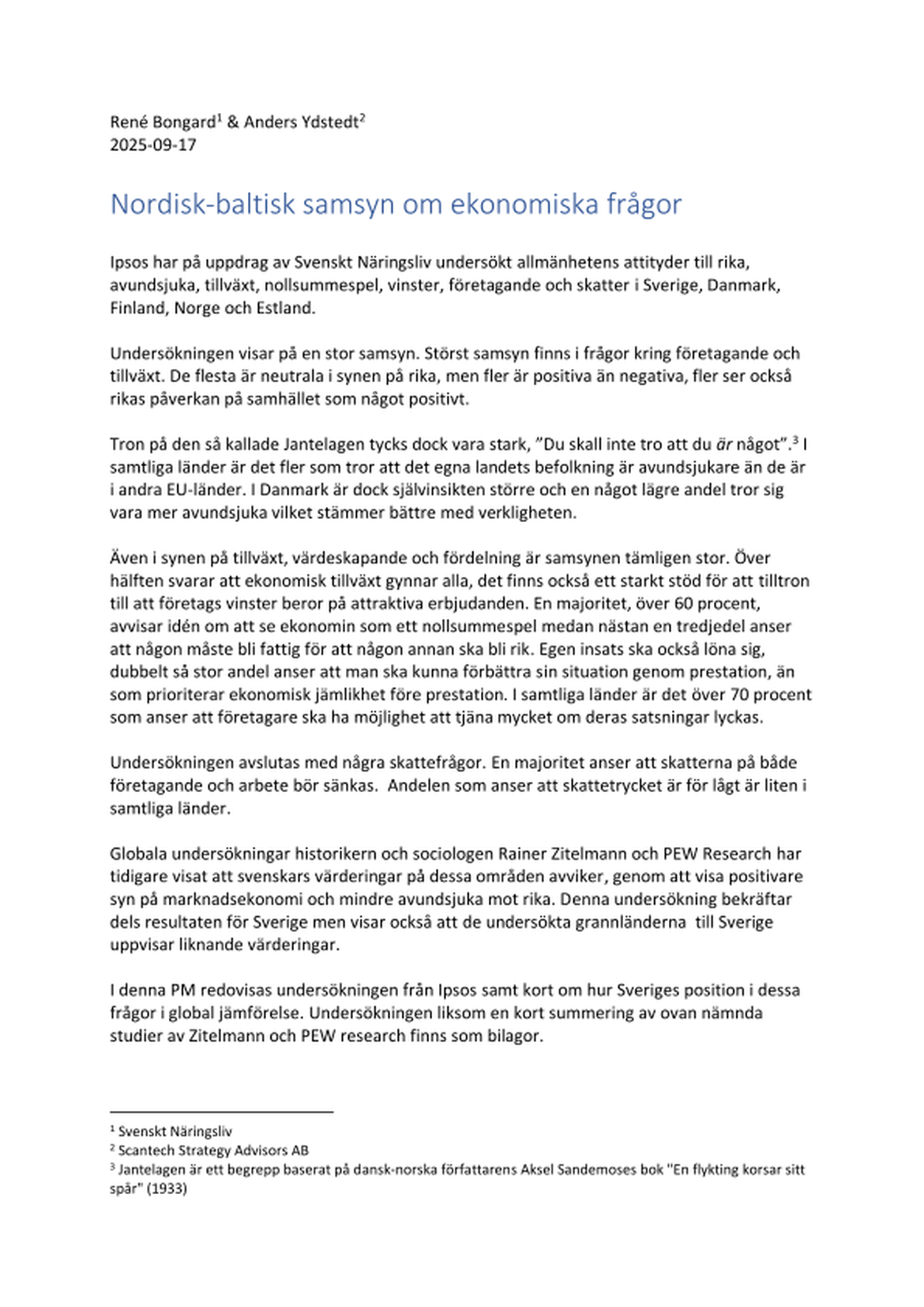  Nordisk-baltisk samsyn om ekonomiska frågor