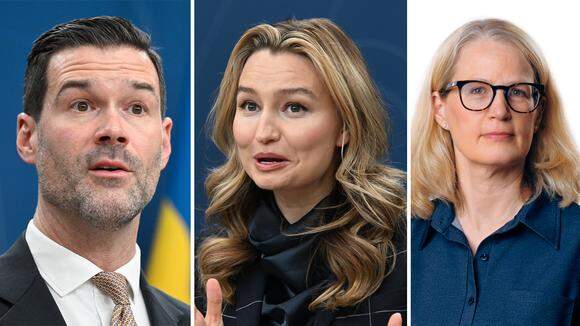 Bistånds- och utrikeshandelsminister Johan Forssell (M), energi- och näringsminister Ebba Busch (KD) och Amelie Berg, kompetensförsörjningsexpert på Svenskt Näringsliv.