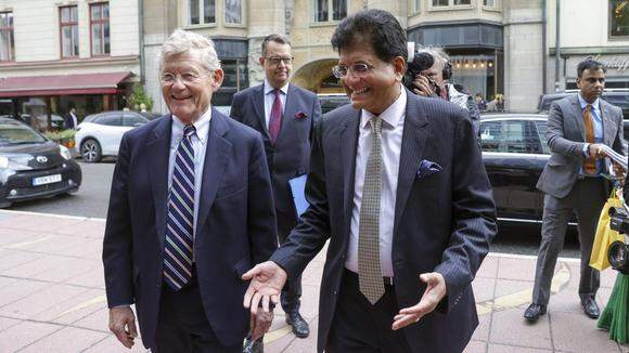 F.v. Jacob Wallenberg, ordförande Svenskt Näringsliv och Indiens handelsminister Piyush Goyal. 