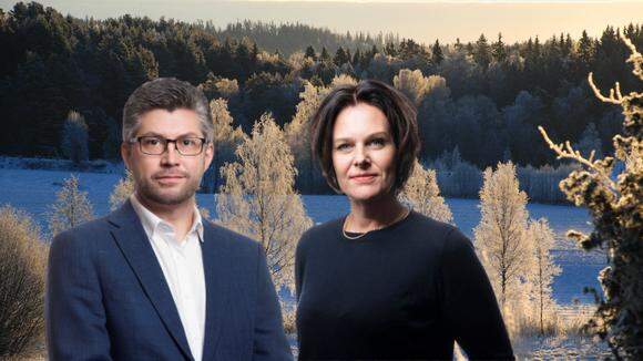 Kollage Ulrica och Johan vid frusen vinterbild