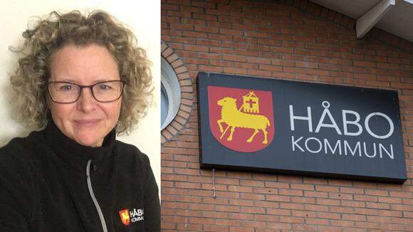 Jenny Lindberg och bild på fasadskylt för Håbo kommun